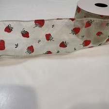 Sheer Strawberry Ribbon With Green Background 2.5“x10 Yards