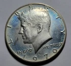 1970-S JFK Kennedy 50c Half Dollar 40% Silver PROOF Coin ~Blue Toning ~$15 Melt