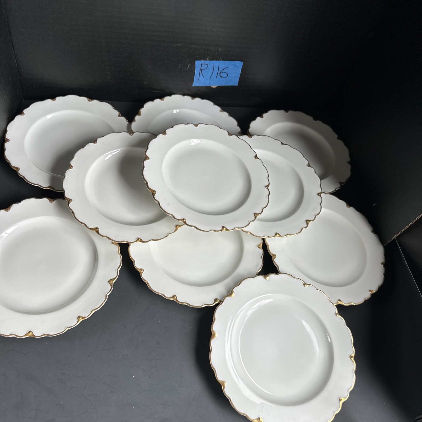 Set of 10 Theodore Haviland Limoges France Gold Rim Dessert Plates #R116