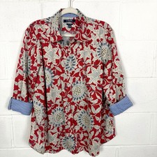 Chaps Womens Floral Button-Up Top Plus Size 2...