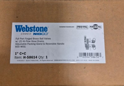 Webstone 58614, 1'' Sweat  C x C, with 2 Hi-Flo drains