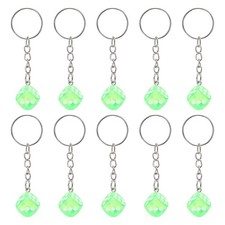 10Pcs Resin Lucky Dice Keychain Charm Keyrings with Pendants, Grass Green
