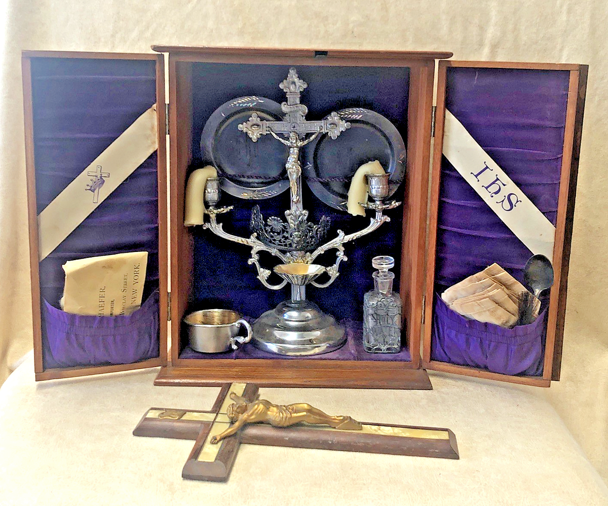 Antique 1900's Catholic Last Rites Sick Altar Set Crucifix