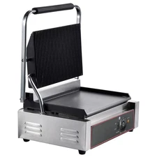 Commercial Electric Panini Sandwich Grill with Grooved Top and Smooth Bottom Pla