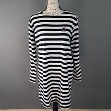 Lauren Ralph Lauren Stripe Dress Navy White Stretch Long Sleeve Size Medium