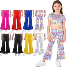 US Girls Metallic Wide Leg Flare Trousers Bell Bottoms Modern Hip Hop Jazz Pants