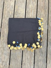 Handmade Black Crochet Headscarf with Evil Eye Beads and Coins Unique Boho