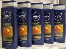 5 Pack: NIVEA MEN Boost 3-in-1 Body Wash, Citrus Scent Caffeine, 16.9 oz
