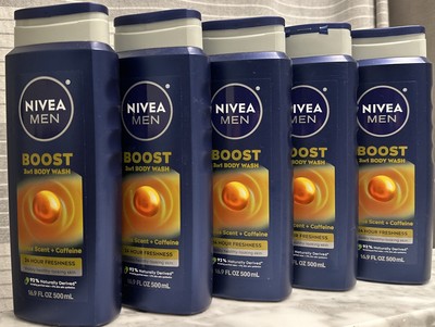 5 Pack: NIVEA MEN Boost 3-in-1 Body Wash, Citrus Scent & Caffeine, 16.9 oz