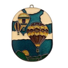 VTG Hot Air Balloon Suncatcher Pendant Glitter Enamel Stained Glass Style 4"