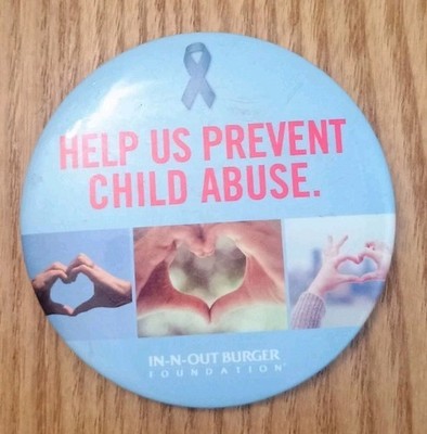 Rare Vintage In N Out Burger Button Associate Pin 3'' Prevent Child Abuse