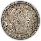 1907 Barber Dime Silver Extremely Fine XF Coin #27122