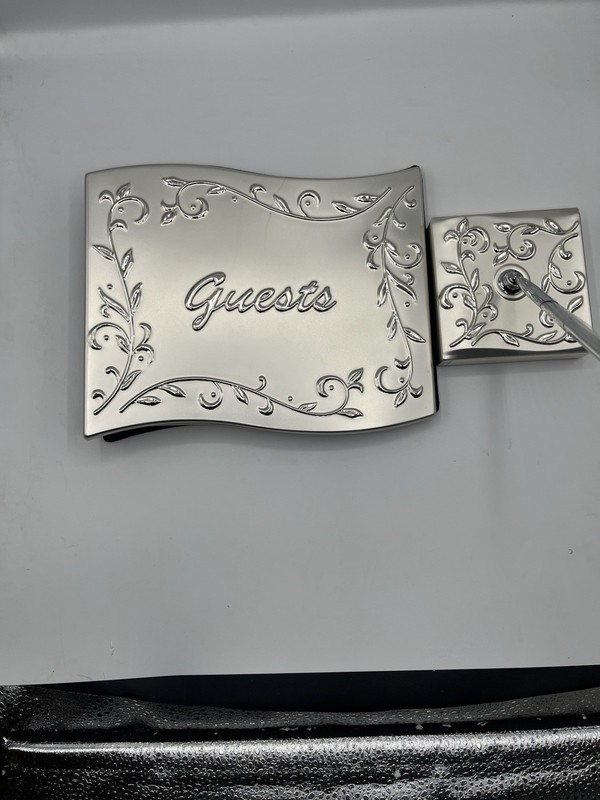 Silver Traditional Wedding Guest Book and Pen Set