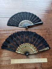 Vintage Asian 1950s Handheld Fans Elaborate Old Antique Ladies Foldable Fans Lot