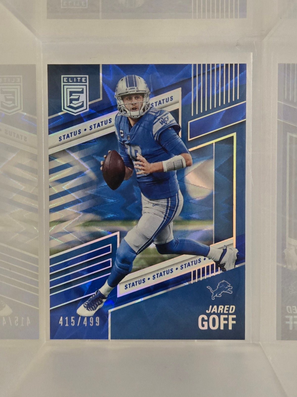 Panini Jared Goff 2022 Elite Status Blue Parallel Football Card 415/499