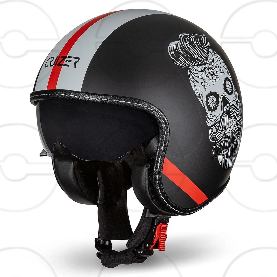CRUIZER Casco Moto Scooter Custom Omologato MEXICAN Visiera a Scomparsa