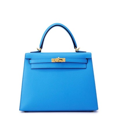 HERMES Kelly 25 Handbag Blue Frida Gold Hardware Epson 2way Shoulder Bag
