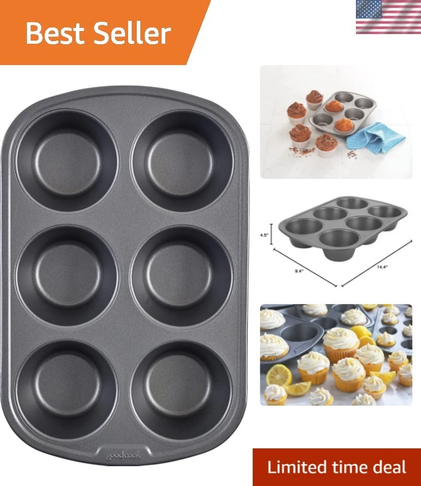 Everyday Nonstick Steel Jumbo Texas Muffin Pan, 6-cup, Gray