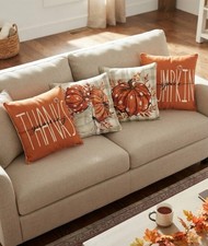 Set of 4 Fall Thanksgiving Pumpkin Pillow Covers 17" Throw Pillow Cases Zipper
