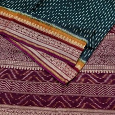 Indian Vintage Sari Black  Maroon Hand woven Sambalpuri Ikat Saree Pure Silk