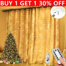 300LED Christmas Curtain Fairy String Light Window Decor USB Plug in with Remote
