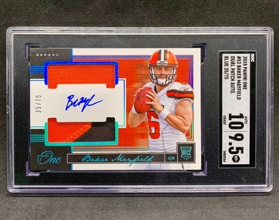 2018 Panini One BAKER MAYFIELD Dual Rookie Patch Auto RC SP /75 Mint+ SGC 10/9.5