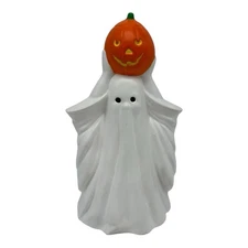 Vintage Halloween Ceramic Ghost W/ Pumpkin Figurine  8.25” Tall  Trick Or Treat