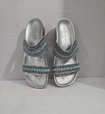 NWT MILA PAOLI Cork Wedge Footbed Sandals Silver Beaded rhinestones. Size 8.5
