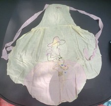 Antique 1920s bib style apron Hand Embroidered with Flapper Era Lady  Flowers