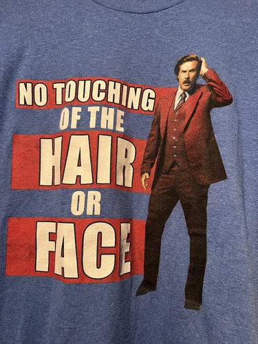 Authentic THE ANCHORMAN Ron Burgundy T-Shirt L. No Touching Of The Hair Or Face