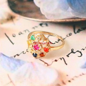 Authentic Natural Navaratna Gemstone With 18k Gold Plated Silver Women's Ring #1135