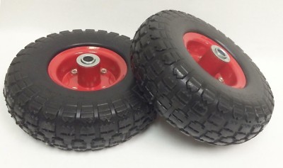 (2) 10'' Flat Free Solid Tire Wheel 4.1/3.5-4 for Lawn Farm Cart Dolly Handtruck