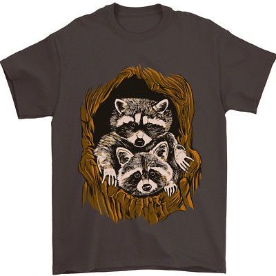 Raccoons in a Tree Mens T-Shirt 100% Cotton