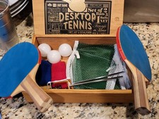 Unused NPW- PREMIUM WOODEN BOXED DESKTOP TENNIS SET With Net And Balls