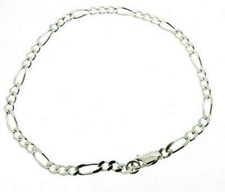 Silver diamond-cut figaro bracelet, 3.5 mm link, 6"