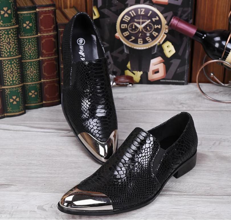 SAOLA Scarpe slip on uomo pelle metallo punta eleganti business modello pelle di serpente