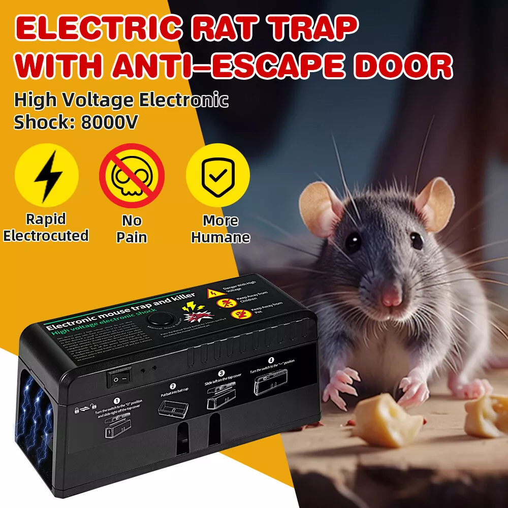 Electric Rat Trap Reusable Mouse Trap Rat Traps Humane Pest Control Traps  Kill Rodent Zapper Work for Mice Chipmunks Squirrels Outdoor Indoor Home