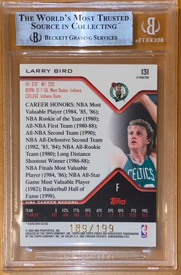 Pop 1 de 1💎 2004-05 Larry Bird TOPPS FINEST XFRACTORS #131/199 BGS 9,9,5 subs Foto 4 de 4