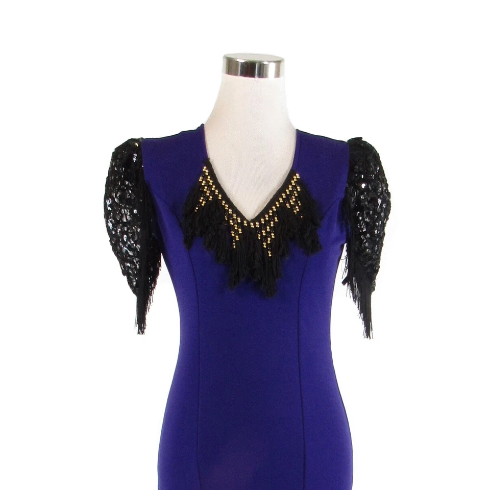 Vestido ajustado vintage elástico púrpura negro DIANA COLLECTION 6 Foto 2 de 4