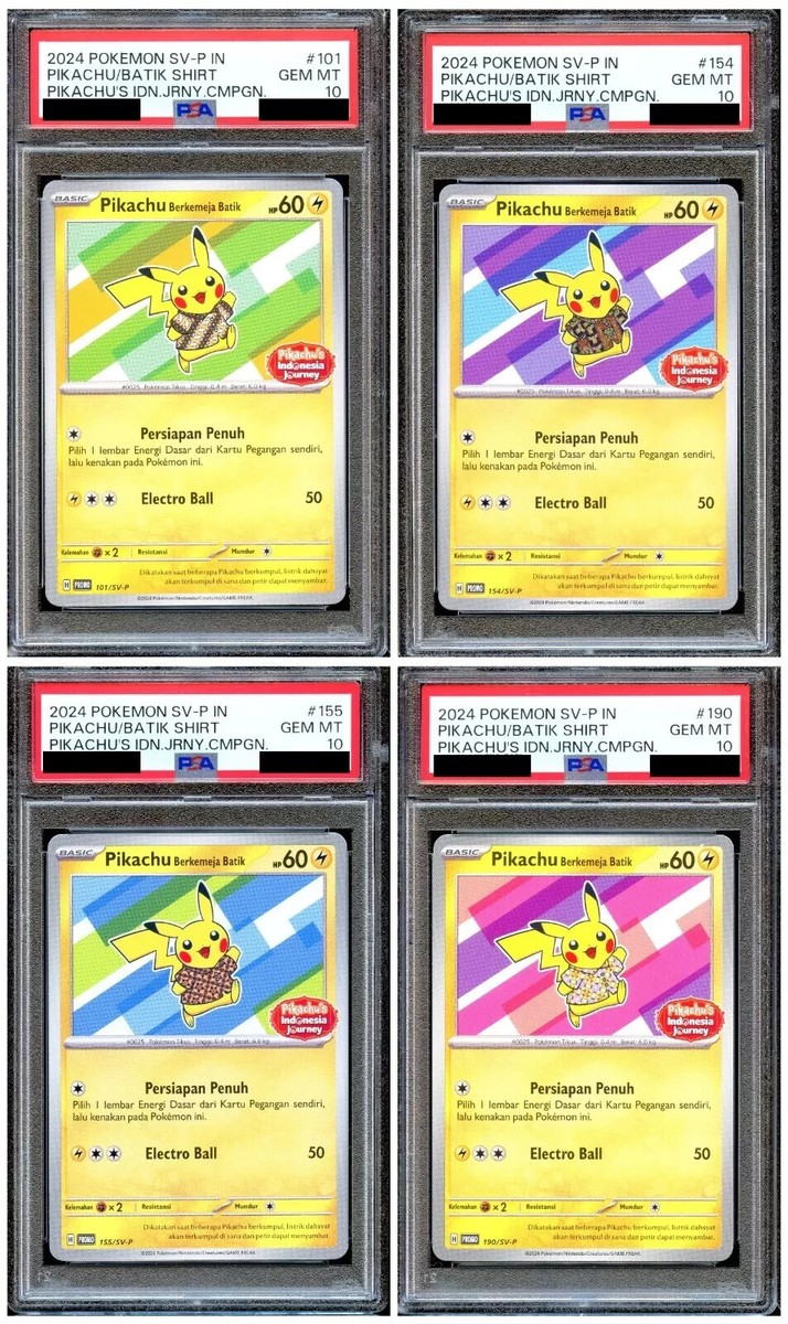 Lot Set PSA 10 Pikachu Batik 101 154 155 190 Indonesia Journey