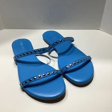 Nine West Womens Brandie3 Blue Flat Slide Sandals Shoes Sz. 7M, New
