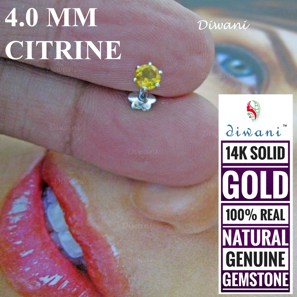 Tornillo perno perno perno de nariz de citrino natural de 4,0 mm labio labret tragus Foto 4 de 4