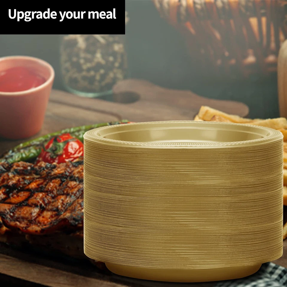 Placa de aperitivo de plástico de peso pesado premium color sólido dorado KingZak 7" 50 C... Foto 4 de 4