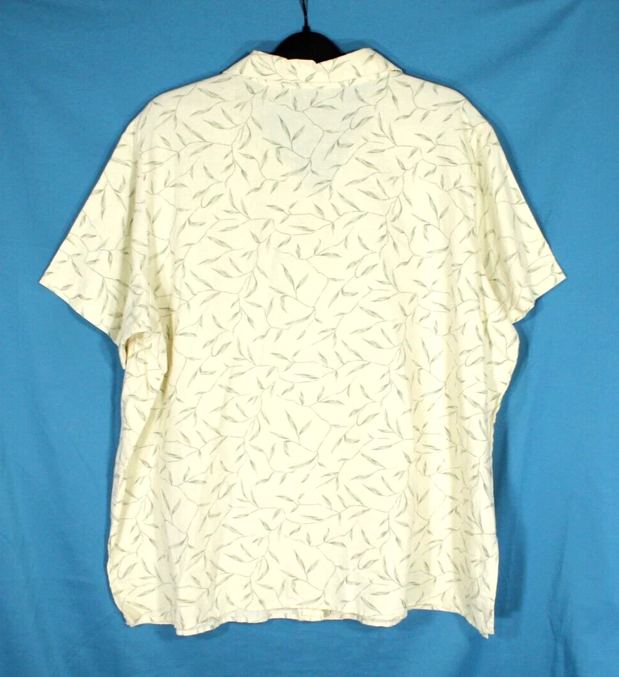 CAMISA/TOP PARA MUJER LEMON GRASS amarillo pálido mezcla de lino estampado de hojas BOTÓN 20W Foto 4 de 4