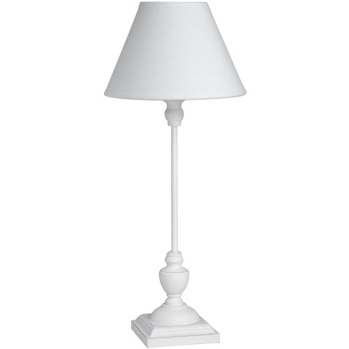 Symi Table Lamp Bedside Lamp - Shabby chic wooden base and white linen shade - 第 1/4 張圖片