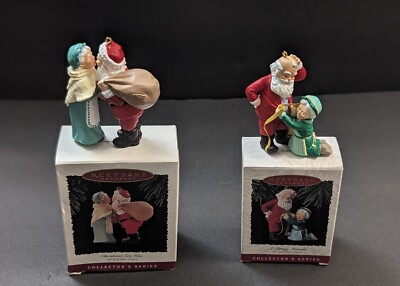 2 Hallmark Keepsake Ornaments Mr & Mrs Claus- Fitting Moment, Christmas Eve Kiss