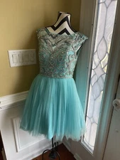 ASPEED Sleeveless Dress  Aqua Blue /Gemstones Minidress SZLarge