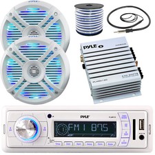 Pyle PLMR18 Marine Receiver, 2x 6.5" LED Speakers w/ Wire, Amplifier, Antenna