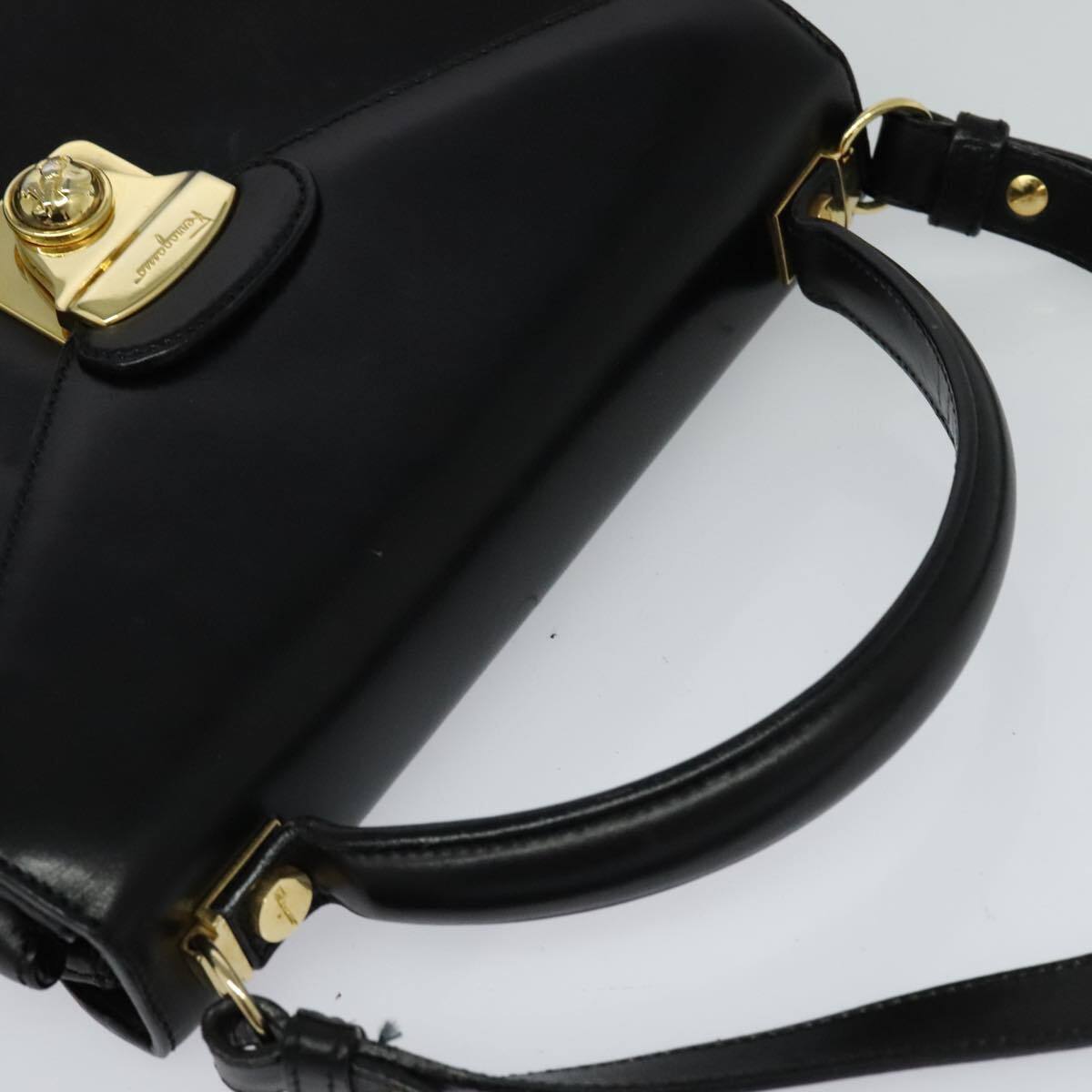 Salvatore Ferragamo Hand Bag Leather 2way Black Gold Auth Salvatore Ferragamo Hand Bag Leather 2way Black Gold Auth