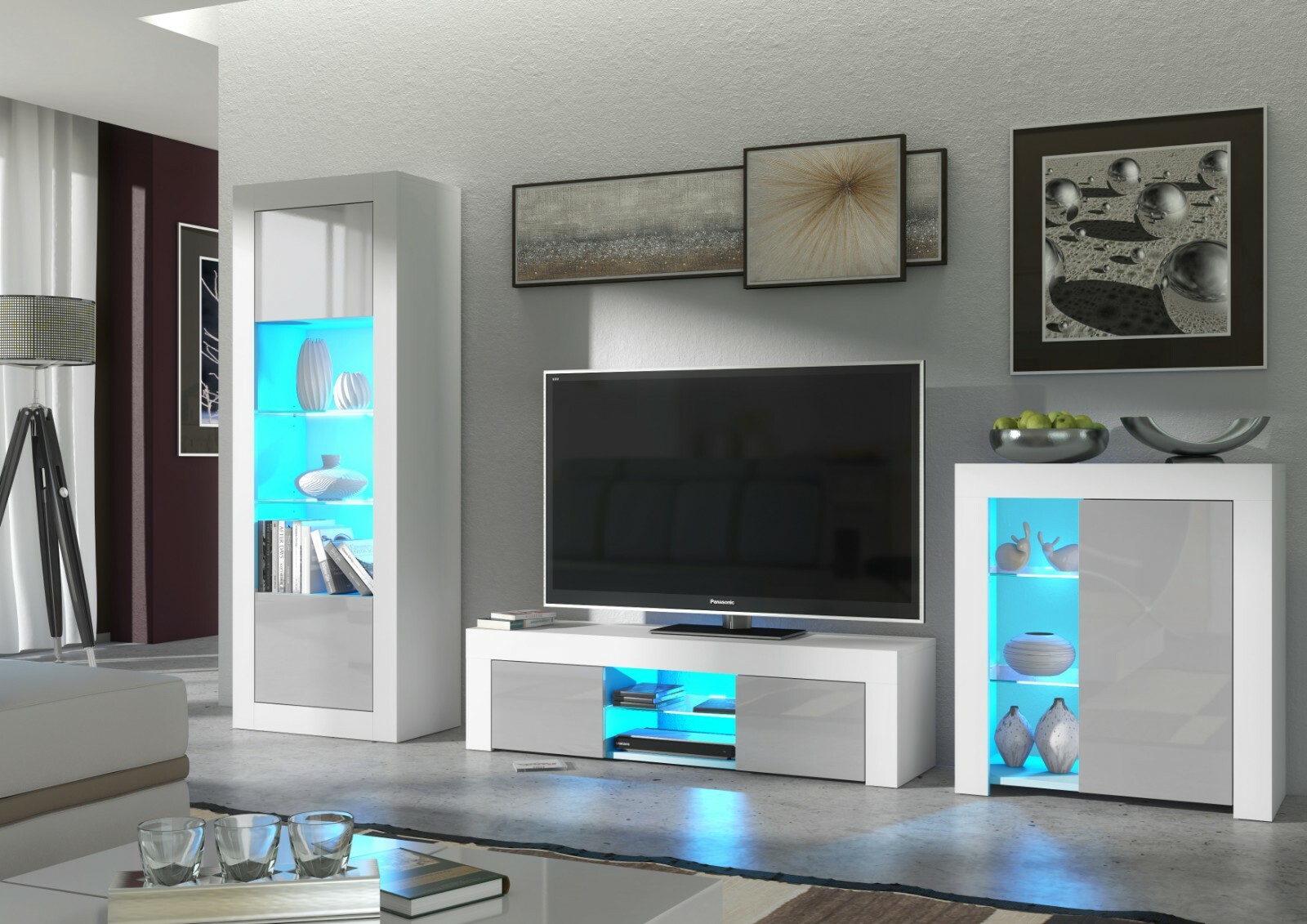 Living Room Set | Matt Body & Gloss Doors | TV Unit & Display Cabinet | Free LED